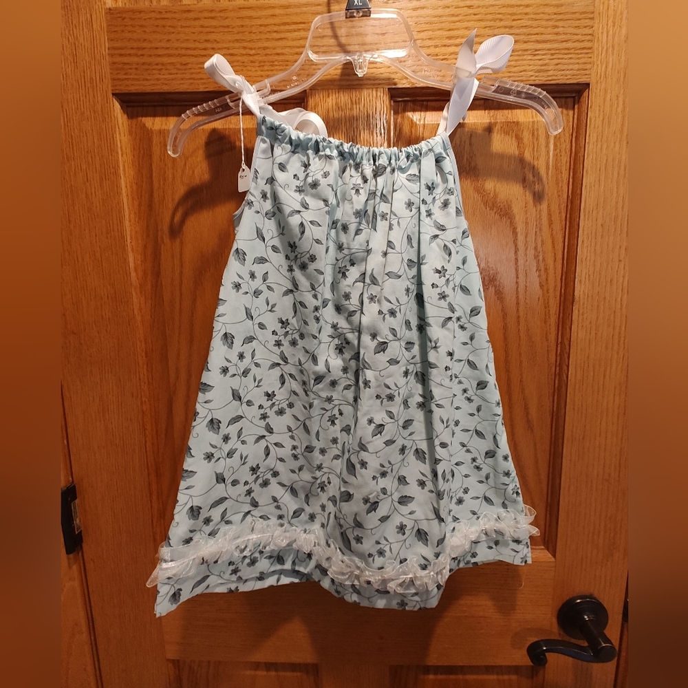 Handmade Toddler Floral Print Pillowcase Dress with Ribbon Straps And Ruffle - Picture 6 of 8